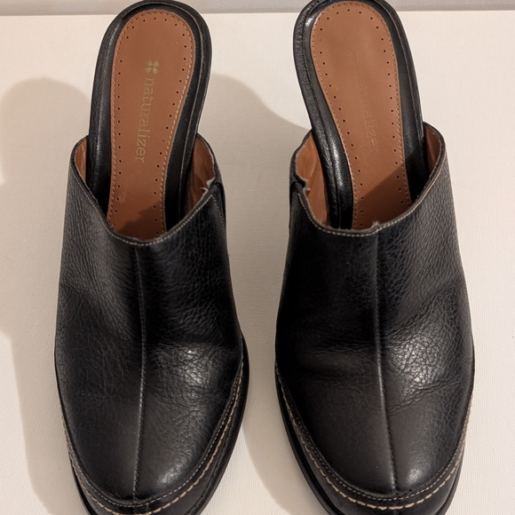 Naturalizer Shoes - Naturalizer Black Leather Heeled Mules